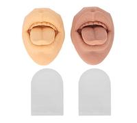 2 pezzi di modello in silicone per lingua e bocca, kit realistico 3D per esercitazioni orali con supporto in acrilico per il training di piercing a labbra e lingua, colore pelle e