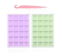 2 pezzi di muffa del cubo di ghiaccio, 1 pezzo di rilascio della muffa coltello, vassoio del cubo di ghiaccio con coperchio, riutilizzabile ice cube mold, 24 griglia silicone ice cube mold