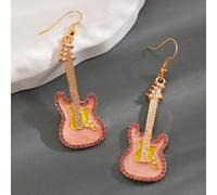 2 pezzi di orecchini a pendente a forma di chitarra di stile Y2K rosa pastello, accessori per vestire per festival musicali e feste Tagli UnicaLega di ferro