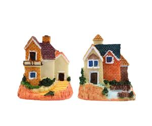 2 pezzi di ornamento in resina a forma di villa, decorazione delicata per