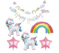 2 Pezzi di Palloncini A Cavallo Arcobaleno, 2 Pezzi di Palloncini A Stella, 1 Pezzo di Palloncini Arcobaleno, 1 Pezzo di Bandiera da Dado, Decorazioni da Ragazza, Dolci Ornamenti Dolci.