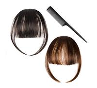2 Pezzi di Parrucca Clip Bangs, Naturale Falso Capelli Veri, Air Bangs, Accessori per Capelli Femminili, Marrone-Nero + Marrone Chiaro, Con 1 Pettine