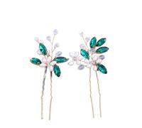 2 pezzi di perle di cristallo fatte a mano forcine for capelli for fiori for le donne Accessori for capelli da sposa for sposa Più clip di strass colorati(GREEN)