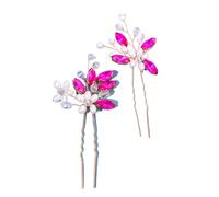 2 pezzi di perle di cristallo fatte a mano forcine for capelli for fiori for le donne Accessori for capelli da sposa for sposa Più clip di strass colorati(Rose red)