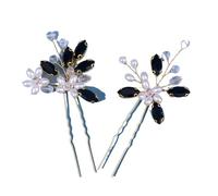 2 pezzi di perle di cristallo fatte a mano forcine for capelli for fiori for le donne Accessori for capelli da sposa for sposa Più clip di strass colorati(Black)