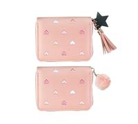2 Pezzi Di Portafoglio Di Donne Rosa, Borsa Per Offrire, Borsa Con Carta Con Decorazione Sospesa In Palla, Pelle Pu Dolce -Borsa A Rivolta.