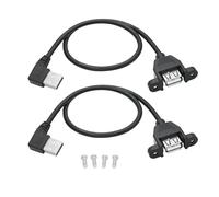 2 pezzi di prolunga USB A Panel Mount a 90 gradi 1 FT, USB 2.0 tipo A maschio a tipo A femmina usura orecchie 5 V 2 A supporta la ricarica e il trasferimento dei dati, con viti (angolo sinistro)