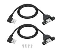 2 pezzi di prolunga USB A Panel Mount a 90 gradi 2 FT, USB 2.0 tipo A maschio a tipo A femmina usura orecchie 5 V 2 A supporta la ricarica e il trasferimento dei dati, con viti (angolo retto)