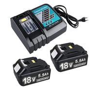 2 pezzi di ricambio 18V 5,5Ah + caricatore DC18RC 18V compatibile con batteria Makita e caricabatterie, per BL1860B BL1860 BL1850B BL1850 BL1840 BL1830 DC18RA DC18SD LXT-400