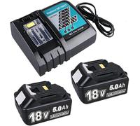 2 pezzi di ricambio da 18 V 5,0 Ah per Makita + caricatore 3 A, compatibile con Makita 14,4 V-18 V BL1830 BL1850 BL1860 BL1840 BL1820 etc e caricatore DC18RD DC18RC DC18SF DC18RA DC18RF