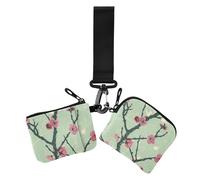 2 pezzi di sacchetti per monete in stile cinese fiore di prugna verde per le donne porta carte di credito organizer per soldi staccabile con portachiavi per le donne pittura ad olio verde, Pittura A