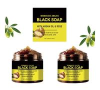 2 pezzi di sapone nero marocchino scrub corpo marocco con olio di argan e rosa per pelle morbida, esfoliante corpo, dispenser di sapone per il bagno, per tutti i tipi di pelle, 200 g