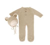 2 pezzi di scena per fotografia per bambino ragazze tuta unisex orso orecchio cappello piede pagliaccetto neonato accessori per servizio fotografico neonato set fotografico