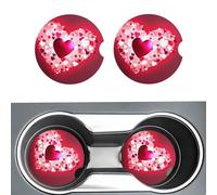 2 pezzi di sottobicchieri in ceramica per auto per portabicchieri universali, motivo: cuore d'amore per San Valentino, 2,56 pollici, super assorbenti, antiscivolo, accessori per interni auto per donne