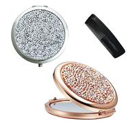 2 pezzi di specchio a doppia faccia rotondo, con 1 pettine di plastica, specchio tascabile portatile, specchio pieghevole con bottone a pressione, specchio cosmetico da viaggio