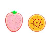 2 pezzi di spugna alla frutta (fragola e arancia), spugna da bagno esfoliante super morbida, rimuove lo sporco dal corpo e dalla schiena, donna, uomo, bambino, riutilizzabile