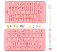 2 Pezzi di Stampo in Silicone Lettere e Numeri con Pennello di Pulizia - Stampo per Cioccolato, Gomma, Biscotti, e Gelatina, 26 Lettere e Simboli, 20.5 x 11 cm