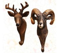 2 pezzi di statuette in resina animale decorativo appeso a parete gancio testa