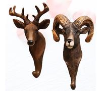 2 pezzi di statuette in resina animale decorativo appeso a parete gancio testa
