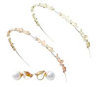 2 Pezzi di Strass Fasce Con 1 Paia di Perla Clip Orecchio, Accessori per Capelli da Sposa Set, Semplice Sottile Elegante Strass Accessori, Del Tutto-Fiammifero Delle Signore