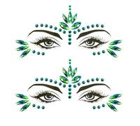 2 pezzi di strass verdi per il viso, motivo: fata della foresta, da donna, con strass, autoadesivi, per il viso, per donne, adatti per carnevale, feste e cosplay