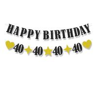 2 pezzi di striscioni per il 40° compleanno con stelle glitterate in oro nero, decorazioni per il 40° compleanno per donne, striscioni divertenti per feste per uomini e donne, adatti per essere