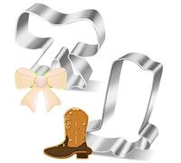 2 pezzi di tagliabiscotti a forma di stivali e fiocchi, stampo per rivelazione del sesso, stampo per biscotti in acciaio inossidabile, fai da te, per la cottura,Set di tagliere biscotti Boot e Bow