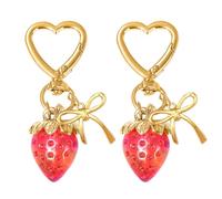 2 Pezzi Di Tastiera A Prua Alla Fragola, Squillo Di Frutta Divertente, Tastiera Carina, Anello Tastiera A Forma Di Cuore, Ornamento Appeso A Sacchetto, Accessori Chiave