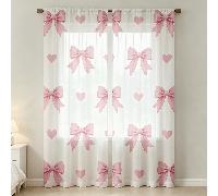 2 pezzi di tende trasparenti caratterizzate da uno stile dolce e affascinante, adornate con fiocchi rosa e motivi a cuore. Realizzate con una tecnica di stampa piatta 2D, sono ideali per la decorazion