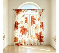 2 pezzi di tende trasparenti, stampe acquerello di acero e magnolia, decorazione autunnale, stampa HD morbida per una camera da letto coreana accogliente e decorazione per la casa 52"W x 63"L(132 x 16