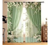 2 pezzi di Tendine a fascia con stampa floreale verde salvia, stile arredamento country, adatte per camera da letto, ufficio, cucina, soggiorno, studio, facili da installare e durevoli, senza tende 10