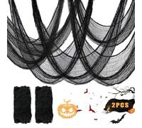 2 pezzi di tessuto decorativo per Halloween, Panno spaventoso di Halloween 800 x 76 cm, Tessuti neri spaventosi, Decorazione in tessuto nero tulle horror, Decorazioni per feste di Halloween