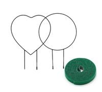 2 pezzi di traliccio per piante da interno, supporto per piante da giardino in metallo con 1 pezzo di nastro in adesivo, supporto nero per piante, rampicanti, fiori (rotondo/a forma di cuore)