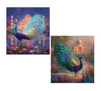 2 Pezzi Diamond Painting Pavone DIY Diamond Painting Kit Completo,Diamantini Crystal Art Taj Mahal Pittura Diamante Strass Ricamo a Punto Croce Painting Decorazioni Casa,Adulti,Bambini 25x40cm TY413