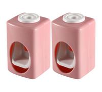 2 Pezzi Dispenser Automatico Dentifricio Rosa, Montaggio a Parete | Plastica e Paglia di Grano, Uso una Mano, Adatto a Tubi e Spazzolini