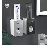 2 Pezzi Dispenser Automatico di Dentifricio Montato a Parete,Le Mani libere con ventosa super adesiva,Porta Spazzolini da Denti con 2 Porta spazzolini,per Tooth Pasta,Bagno domestico,Bambini e Adulti