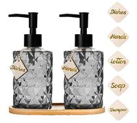 2 Pezzi Dispenser Liquido di Lavaggio in Vetro, Set Vintage Nero Con Vassoio per Sapone, Gel Doccia e Sapone a Mano - per Cucina e Bagno