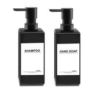 2 Pezzi Dispenser Sapone Doccia Nero 350ml Dispenser Doccia Shampoo e Bagnoschiuma Quadrato Dispenser Sapone Bagno Liquido Vetro con Testa di Pompa in Plastica per Bagno, Cucina