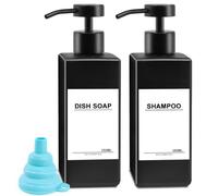 2 Pezzi Dispenser Sapone Doccia Nero 350ml Dispenser Sapone Bagno Liquido Vetro Quadrato Dispenser Doccia Shampoo e Bagnoschiuma con Testa di Pompa in Acciaio Inox per Bagno, Cucina