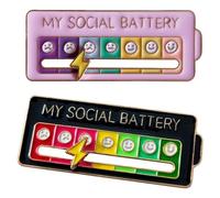 2 Pezzi Distintivo a forma di batteria sociale regolabile, My Social Battery Pin, spilla smaltata divertente con batteria sociale, con 7 emozioni, spille a batteria sociale e spille(Nero + Rosa)