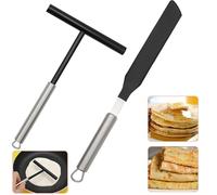2 Pezzi Distributore Crepes Forma T Acciaio Inox, Set Spatola Crepes con Superficie Liscia e Resistente Calore, Stendi per Pan Pancake Antiaderente, Accessori per Padella Crepes, Forno, Casa Cucina