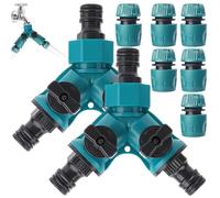 2 pezzi distributori a 2 vie: tubo da giardino, distributore a Y con valvola di intercettazione e 6 connettori per tubi dell'acqua, distributore per rubinetti per giardinaggio, floricoltura,