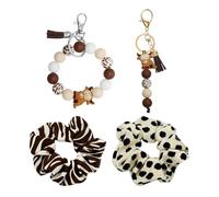 2 Pezzi Divertenti Portachiavi Per Mucche Di Montagna, 2 Anelli Per Capelli Leopardati, Portachiavi Con Perline In Silicone Con Nappa, Accessori Per Capelli Elastici Da Donna.