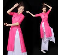 2 Pezzi Donne Abito Cinese Diviso Blusa Pantaloni Floreale Danza Kungfu Taichi