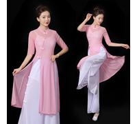 2 Pezzi Donne Abito Cinese Diviso Blusa Pantaloni Floreale Danza Kungfu Taichi