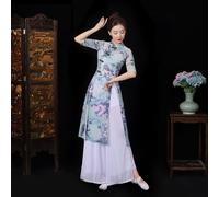 2 Pezzi Donne Abito Cinese Diviso Blusa Pantaloni Floreale Danza Kungfu Taichi