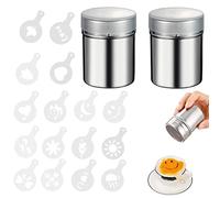2 Pezzi Dosatore Cacao in Polvere 16 Pezzi Stencil Cappuccino Acciaio Inox Shaker Cacao Stampo per Cappuccino per Torte Decorazioni Latte Cioccolata Calda Biscotti Arte del Caffè Accessori