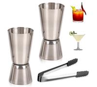 2 Pezzi Dosatore Cocktail, Misurino Cocktail con Pinza Dosatore gin Tonic in Acciaio Inox Cocktail Misure Doppio 20/40 ml Per Bar Discoteche Party Feste (Argento)