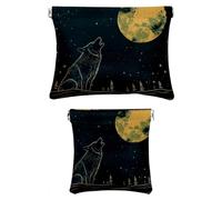 2 pezzi Ecopelle Pocket Box, Piccolo Sacchetto Trucco, Impermeabile Mini Bag Borsa, Portatile Squeeze Top Cosmetici, Night Landscape City Moon, Motivo: 4157, 7.1x5.8in/4.7x4.5in