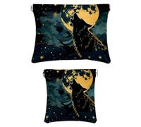2 pezzi Ecopelle Pocket Box, Piccolo Sacchetto Trucco, Impermeabile Mini Bag Borsa, Portatile Squeeze Top Cosmetici, Night Landscape City Moon, Motivo: 4156, 7.1x5.8in/4.7x4.5in